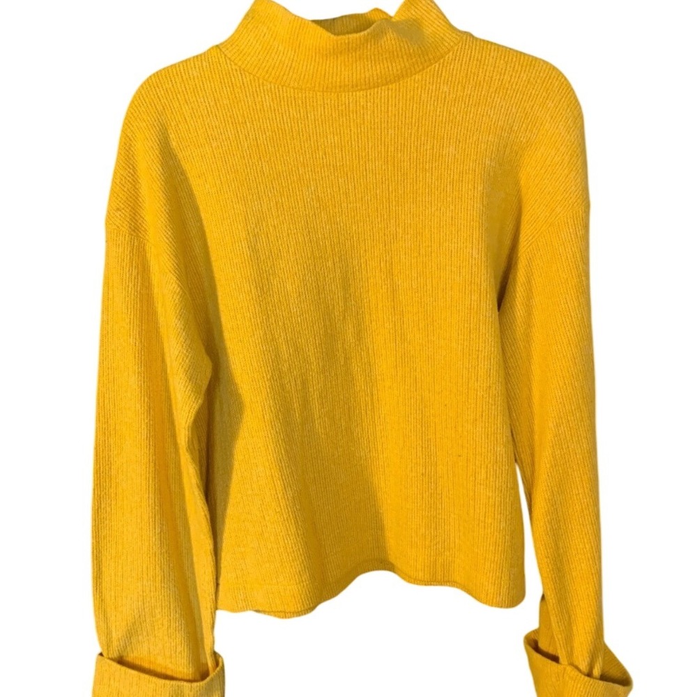 ZARA Mock Neck Yellow Sweater w/Cuffed‎ Long Sleeves Pullover Top Women's LARGE